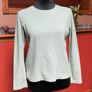 LIZ CLAIBORNE WOMENS LONG SLEEVE RIBBED SHIRT. LIGHT GREEN. PETITE.